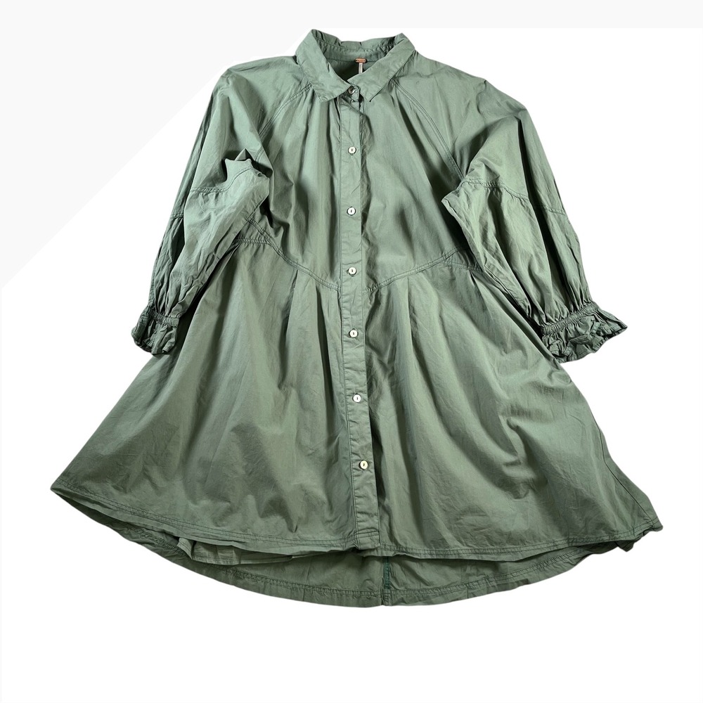 Free People Dusty Sage Button-Front Mini Shirt Dress